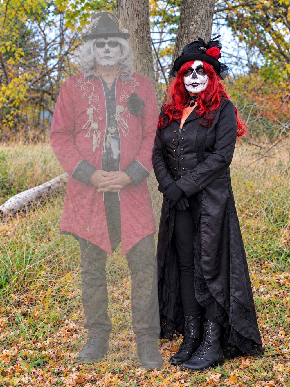 3-Piece Women's Gothic Steampunk Costume Set – Jacket, Top Hat, & Red Wig